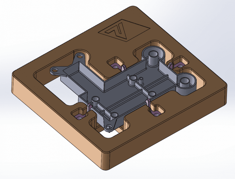 Solidworks image showing as moulded 3D model in position on metrology fixture