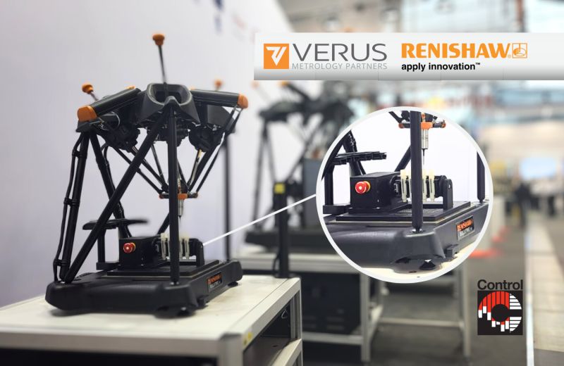 autorotating fixture on a renishaw equator guaging measurement system at control tradeshow in 2023